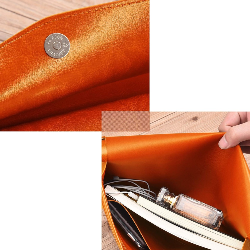A4 File Folder PU Leather Document Holder Envelope Case Snap Closure Orange