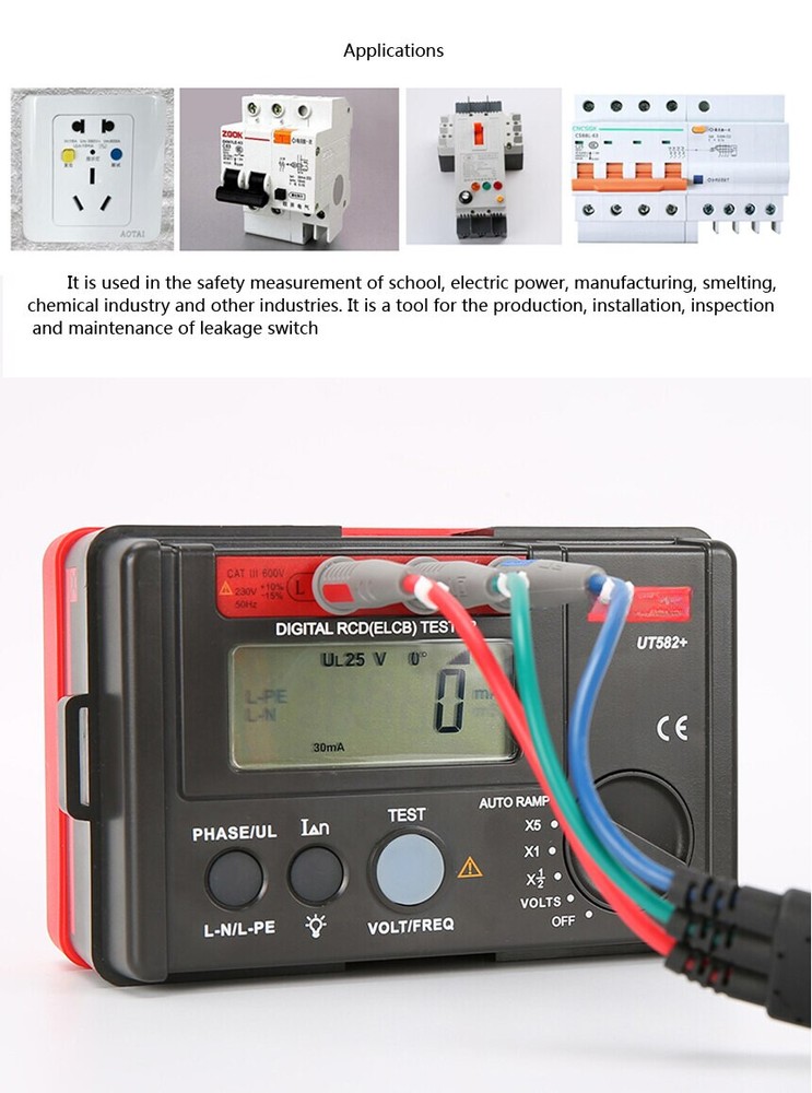 UT582+ Digital RCD (ELCB) Electronic Tester Voltage Tester Leakage Switch Tester