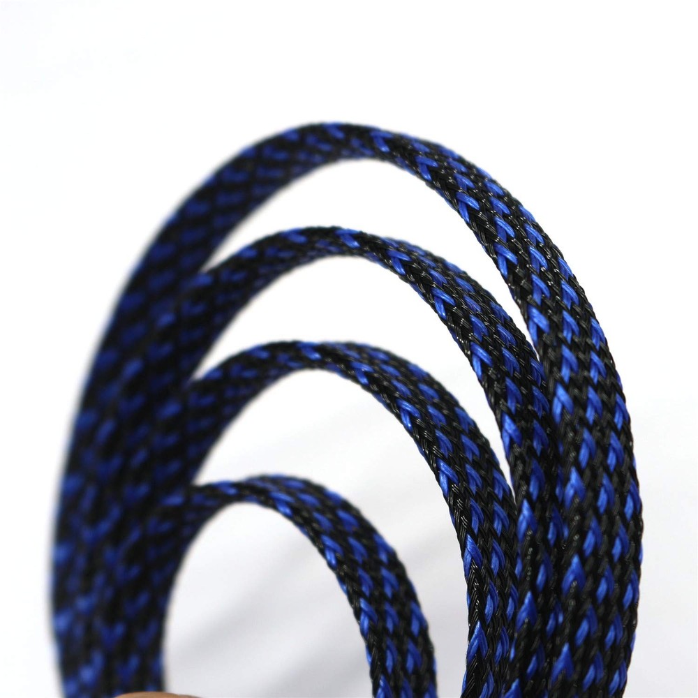 30ft PET Expandable Sleeving Wire Cable Sleeve 1/2, BlueBlack