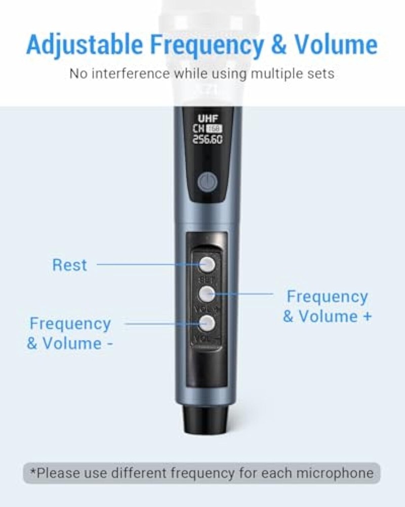 Blue Wireless Microphone Rechargeable Two Cordless Microphones