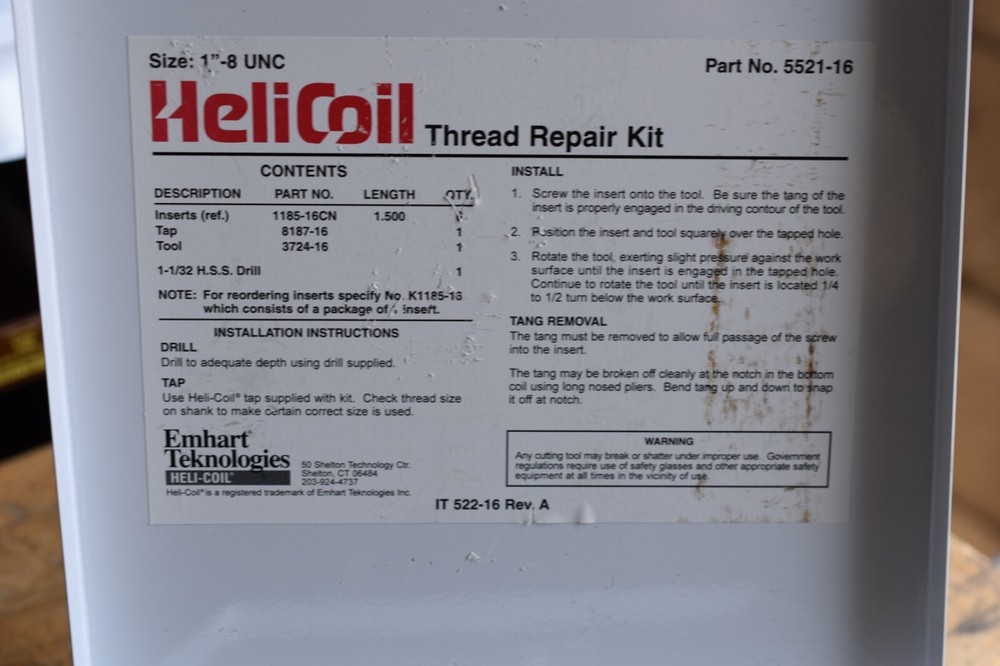 HELI-COIL Thread Repair Kit: 1"-8 Thread size, 5521-16