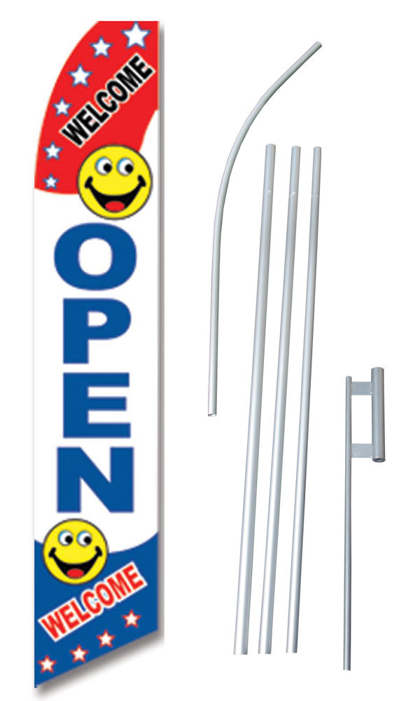 Open Welcome Flag Flutter Feather Banner Swooper Smiley Face Bundle Kit Complete