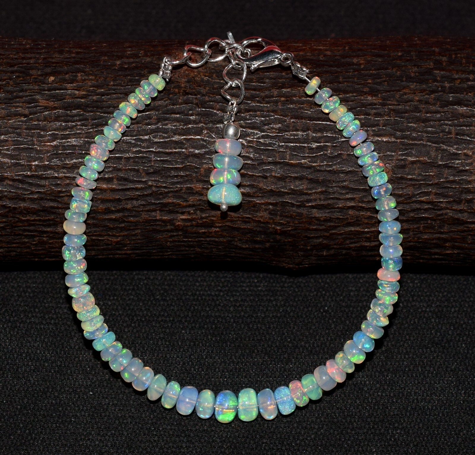 Natural Ethiopian Wello Fire Opal Gemstone Fire Beads 7.5"Bracelet F01784