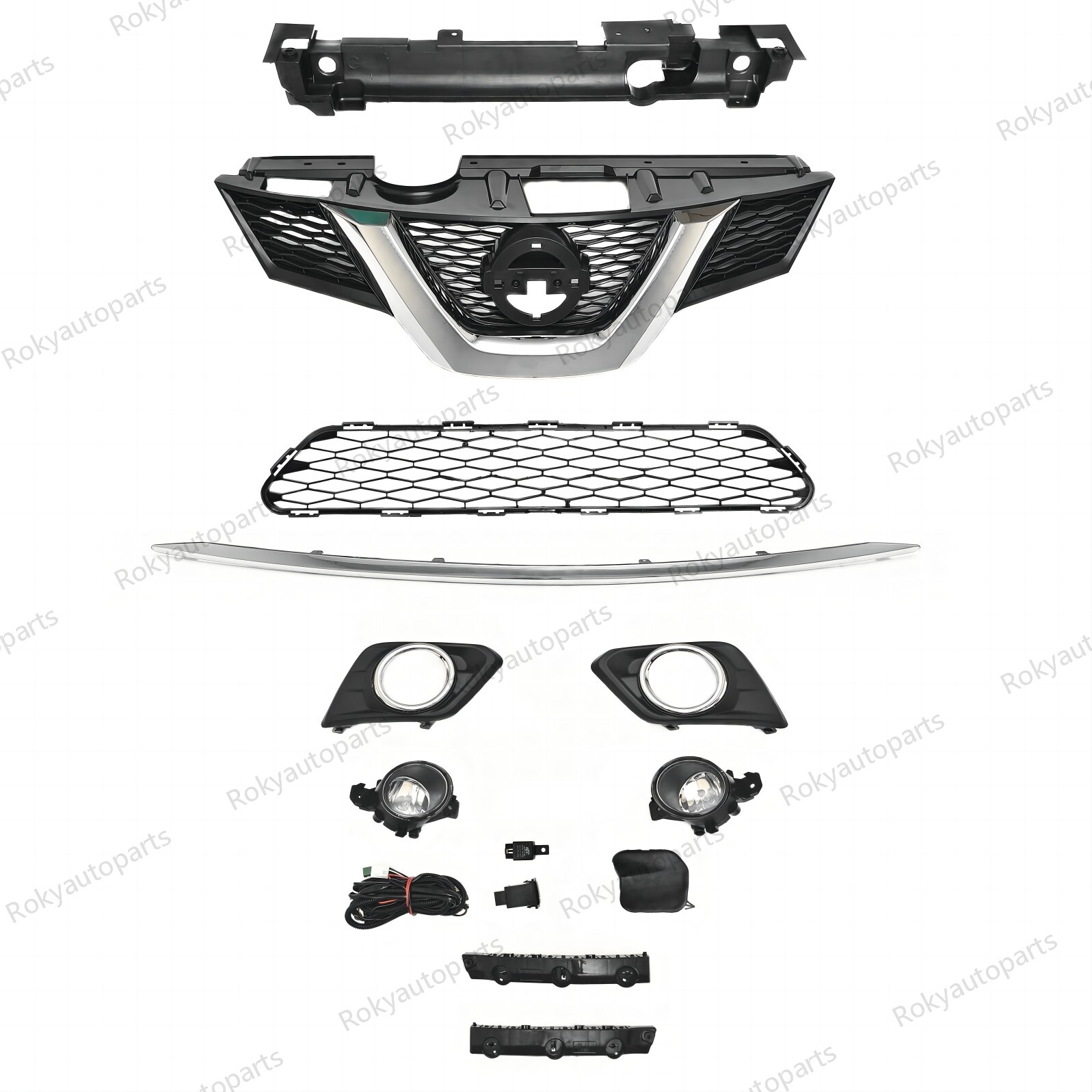 11PC For Rogue 2014-2016 Upper Grille Lower Mesh Chrome Molding Trim Fog lights