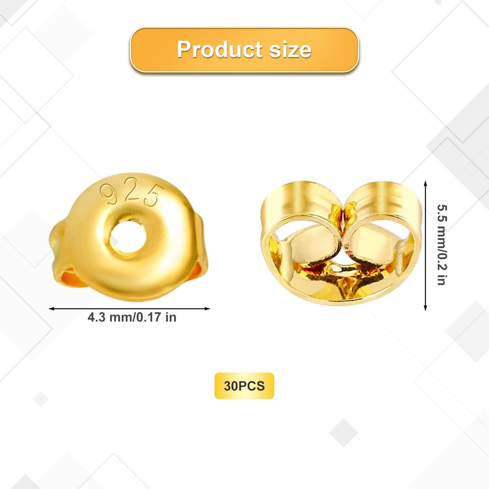 30Pcs Earring Backs for Studs, 18K Gold Butterfly Shape Ear Backings Replacement