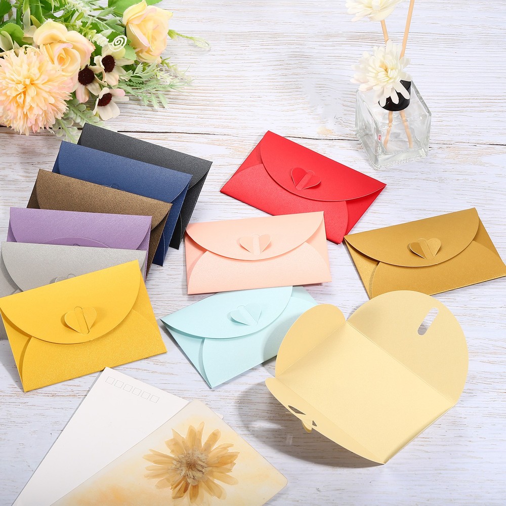12pcs Gift Card Envelopes, Heart Shaped Clasp Mini Envelope Gold
