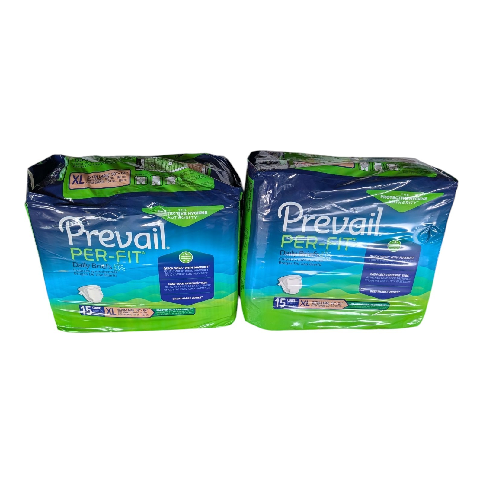 2x Prevail Per-Fit Incontinence Brief XL Mat Body Shape Maximum 30 Total Briefs