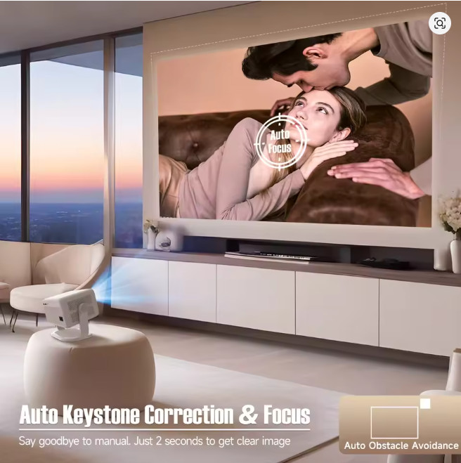 Native 1080P Projector 650ANSI Android 14 WiFi6 BT Auto Keystone