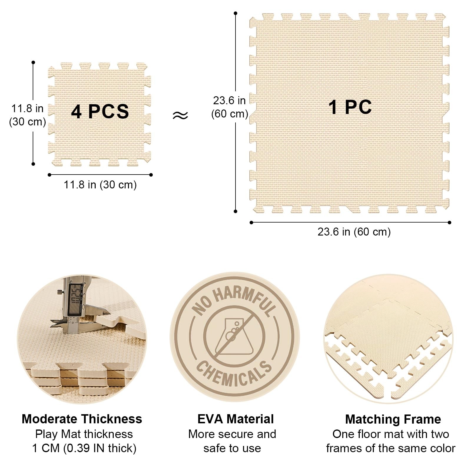 Puzzle Play Mat 16 Tiles with 32 Border Pieces, Interlocking Stitching Mat wi...