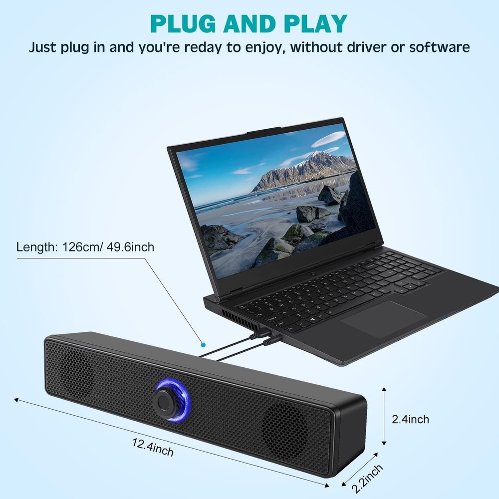 Computer Speakers, USB Powered PC Speakers Wired Stereo Desktop Black
