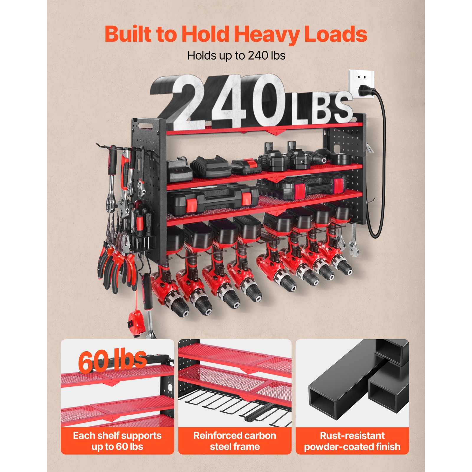 Uimoso 4-Layer Power Tool Organizer with Charging Station and Drill Storage