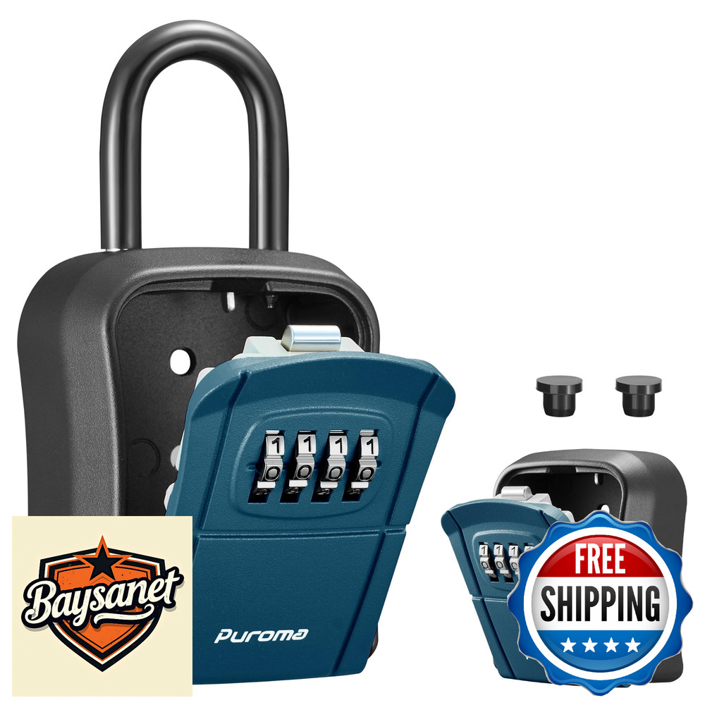 Puroma Portable Wall-Mount Key Lock Box, Resettable 4-Digit Code, Peacock Blue