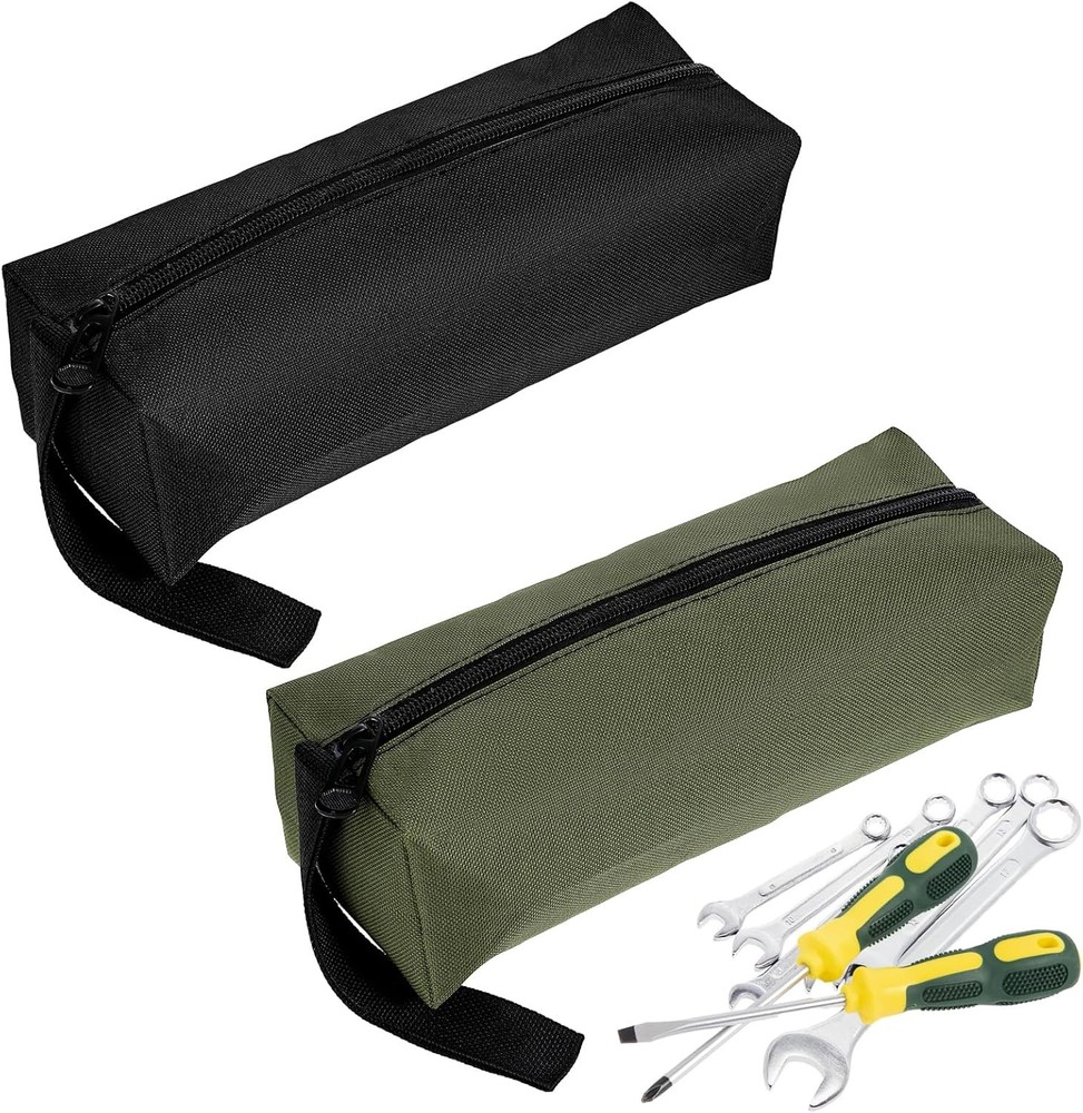 2 Pack Canvas Tool Pouch with Zipper, Bag, Multi-Purpose Black