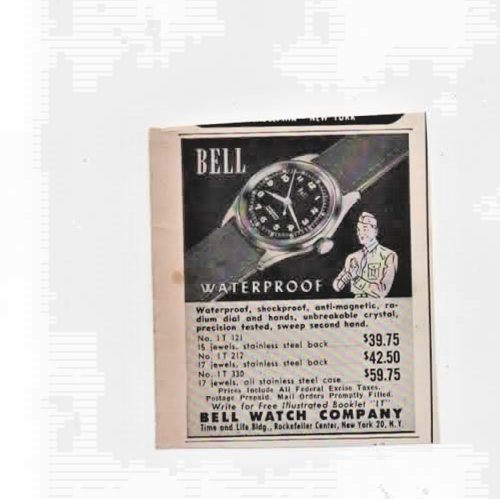 Bell Watch Co. Millitary WW II Ad