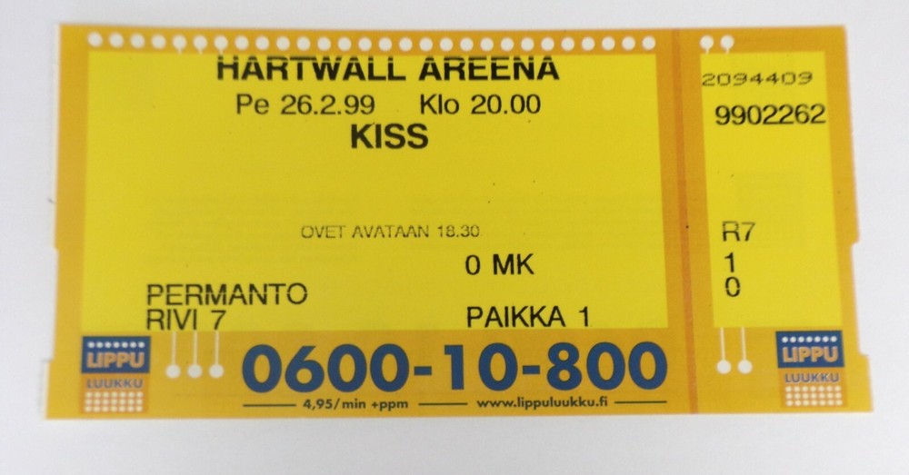 KISS Full Ticket Stub Psycho Circus Concert Tour Helsinki Finland Vintage Kiss