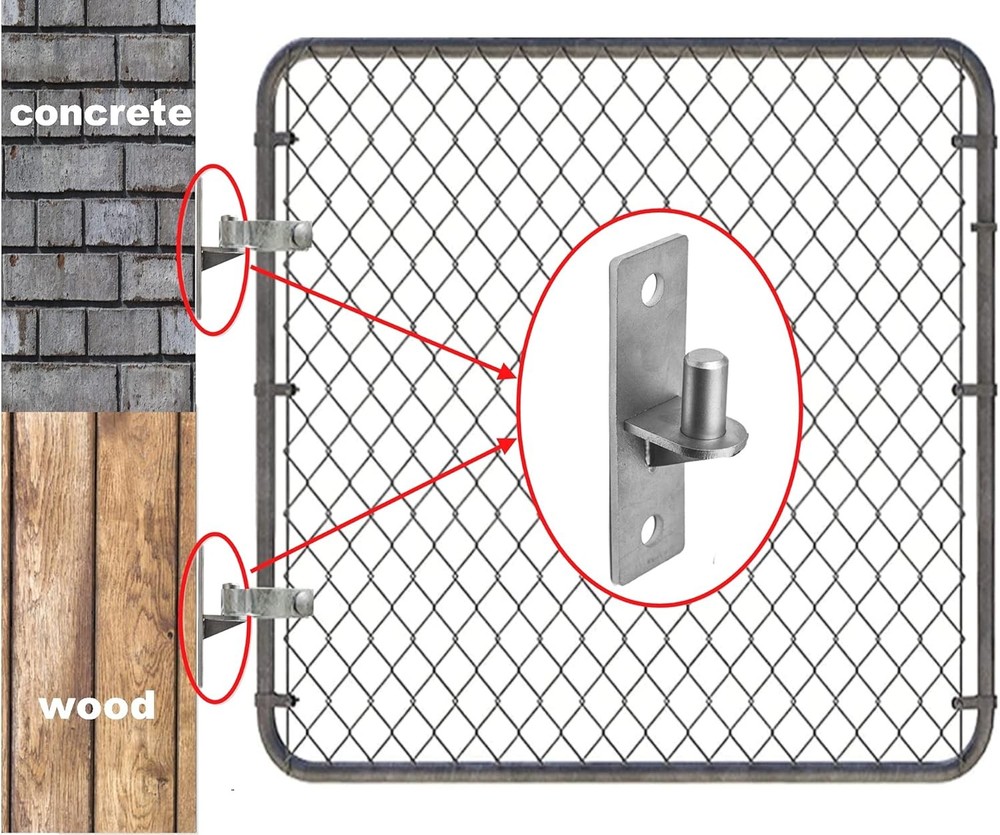 Wall Mount Flat Back Gate Hinges, 4 Pack Outdoor Chain Link 5/8", Silver