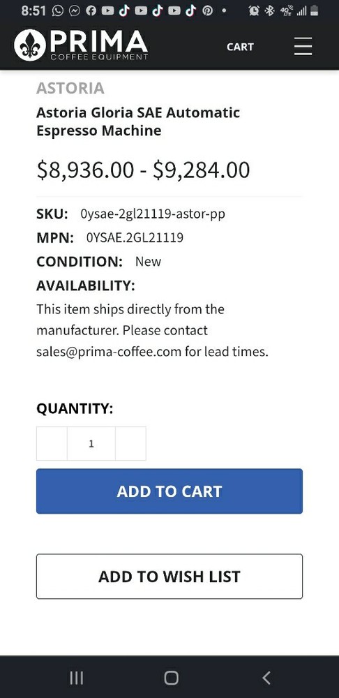 Astoria Gloria SAE Automatic Expresso Machine