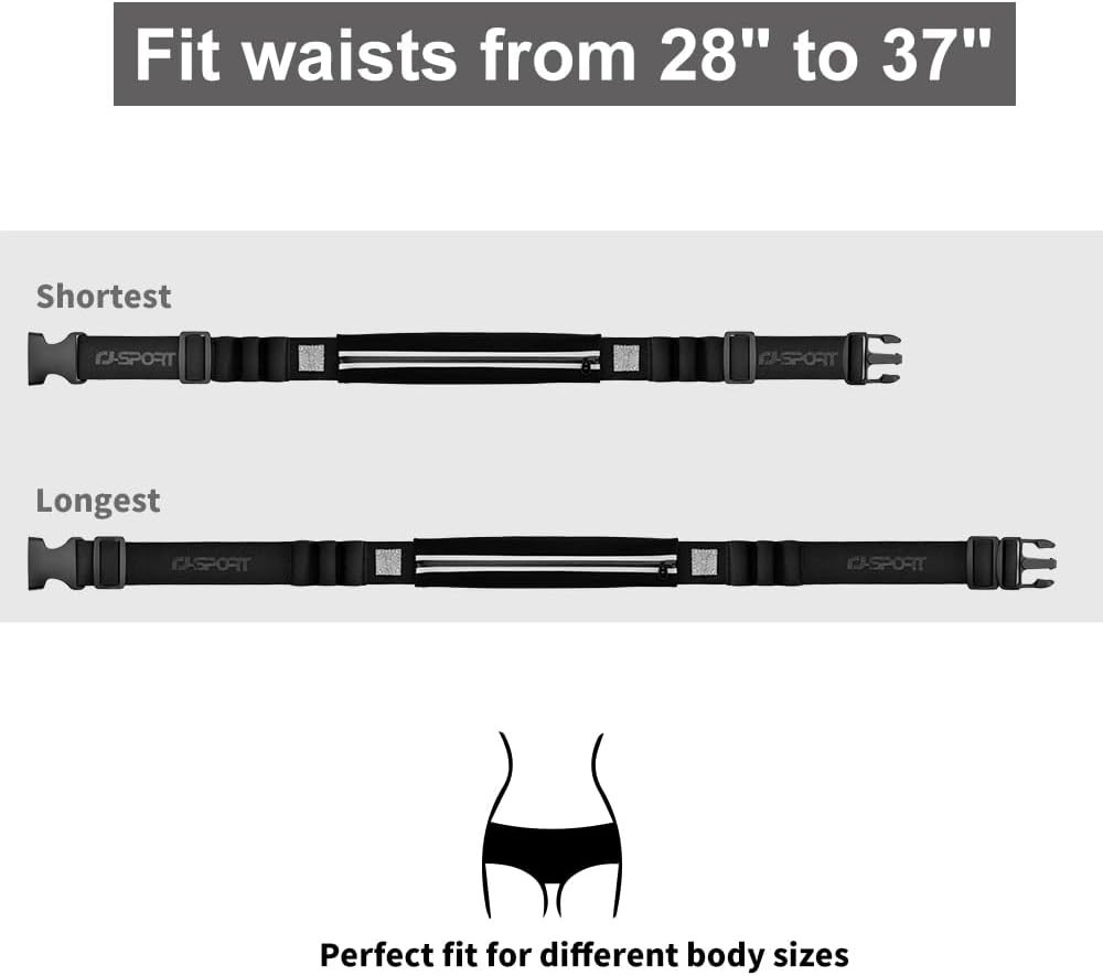 Lightweight Adjustable Marathon Belt - Complete with Pouch & Bib Holder Black