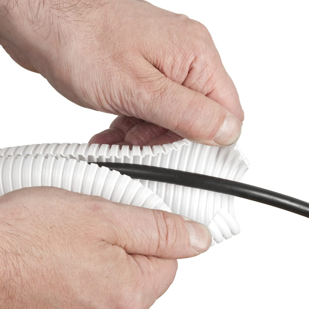White 43In Cable Sleeve, Flexible Wire Protector Tubing, Split Electrical Condui