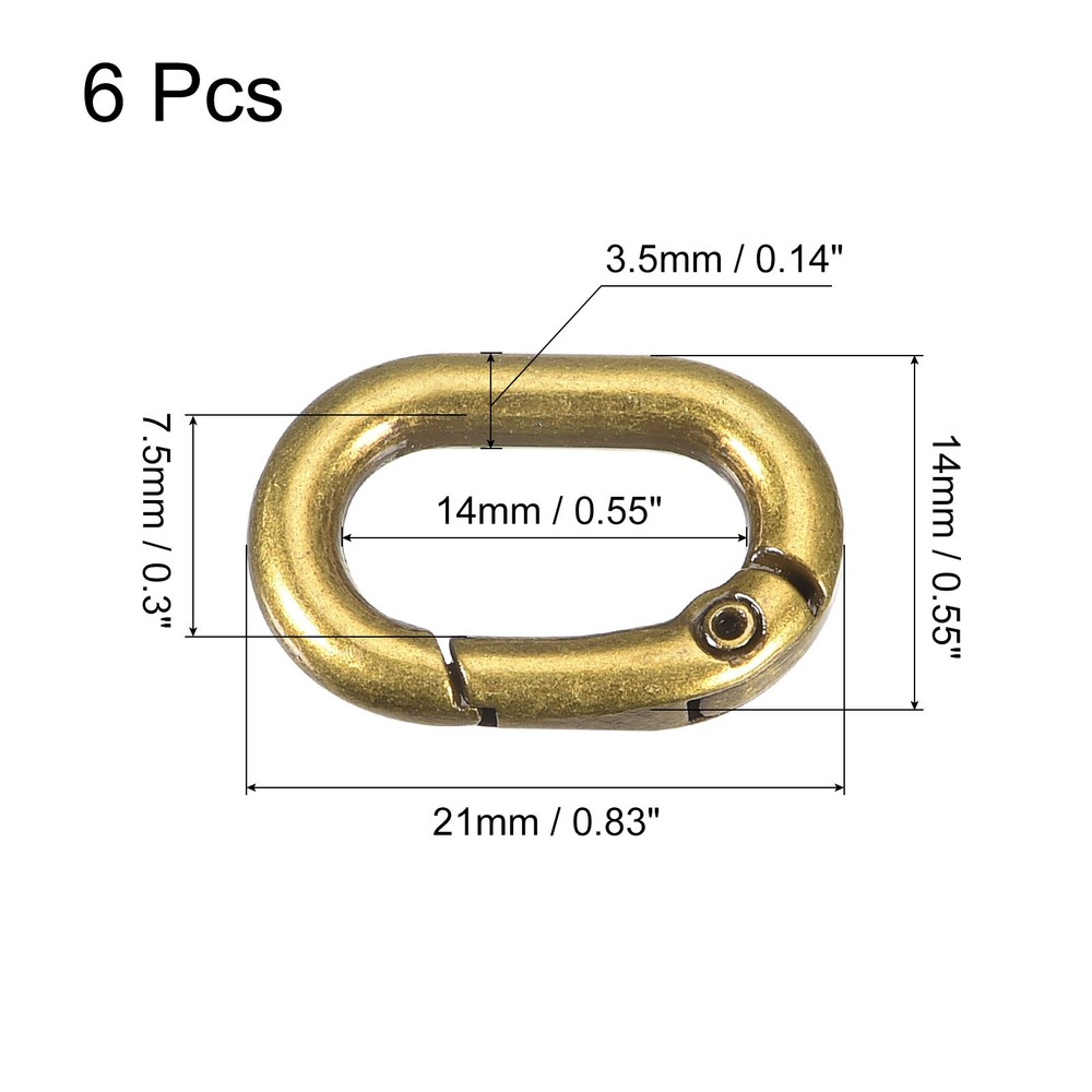 0.83" Spring Oval Ring Snap Clip Trigger for Bag Purse Keychain, 6Pcs Brass
