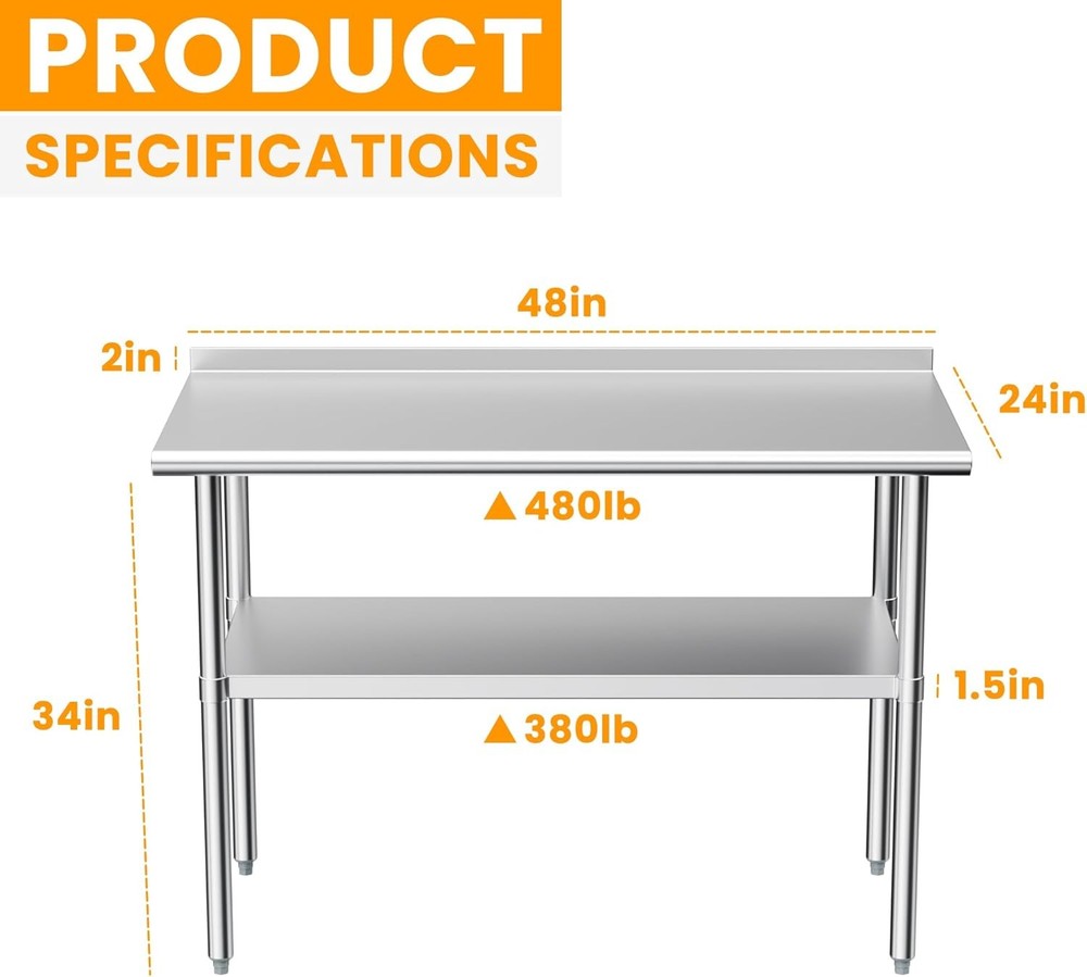 Derro Stainless Steel Prep Table 24x48 Backsplash