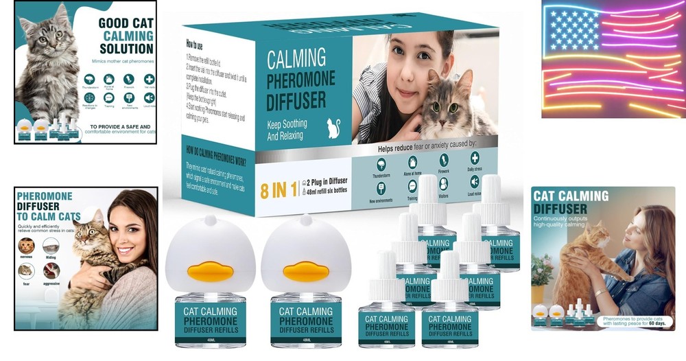 Cat Calming Diffuser 8 in 1 Multicat Pheromone Diffuser Pheromones to Calm St...