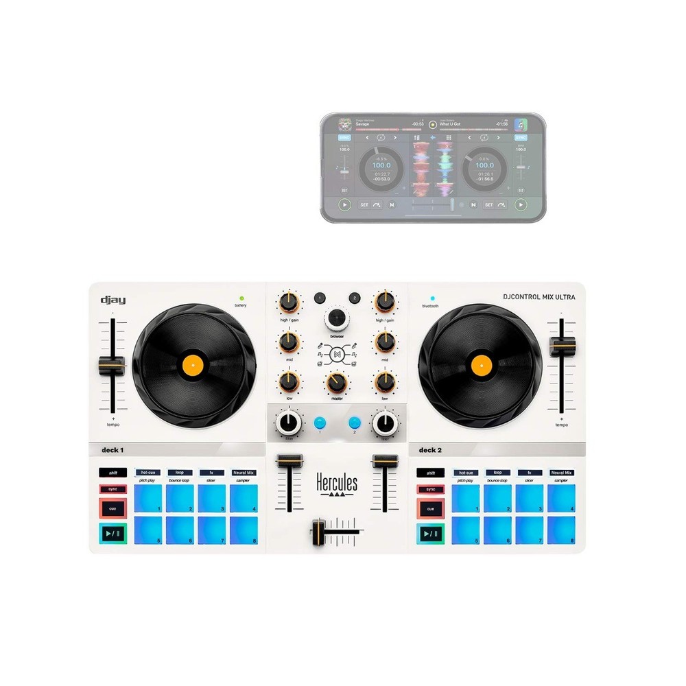 Hercules DJControl Mix Ultra Compact 2 Deck Battery Powered DJ Controller Mixer