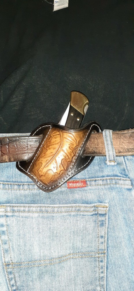 Handcrafted leather folding knife sheath