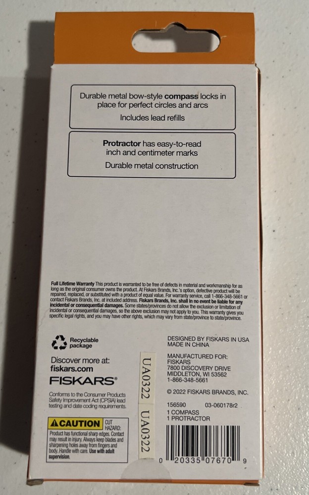 New Fiskars Metal Compass & Protractor Set Blue