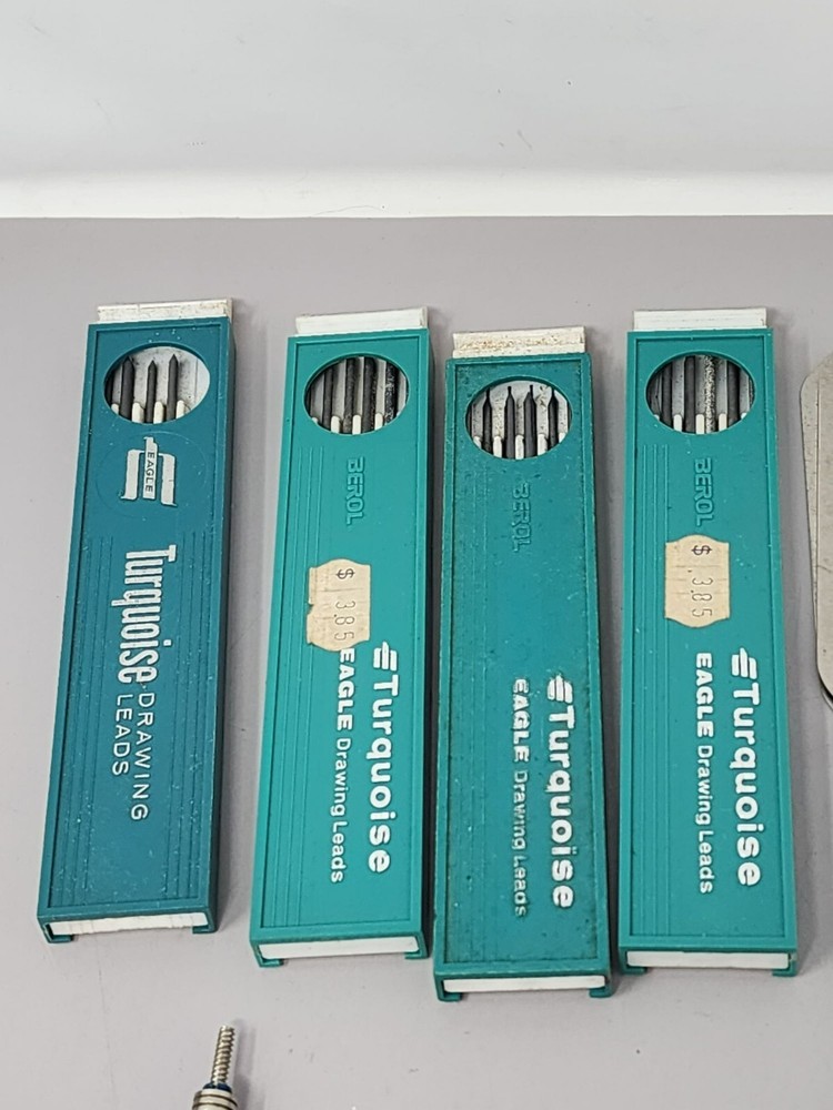 Vntg Drafting Tools Turquoise Drawing Leads Compass Pencil Pointer Accessories