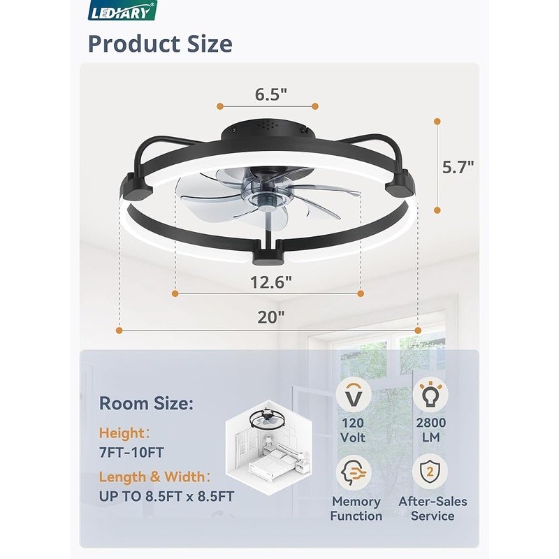 Ceiling Fan W/ Light Remote Control Dimmable 3000-6000K 6 Speed Flush Mount New