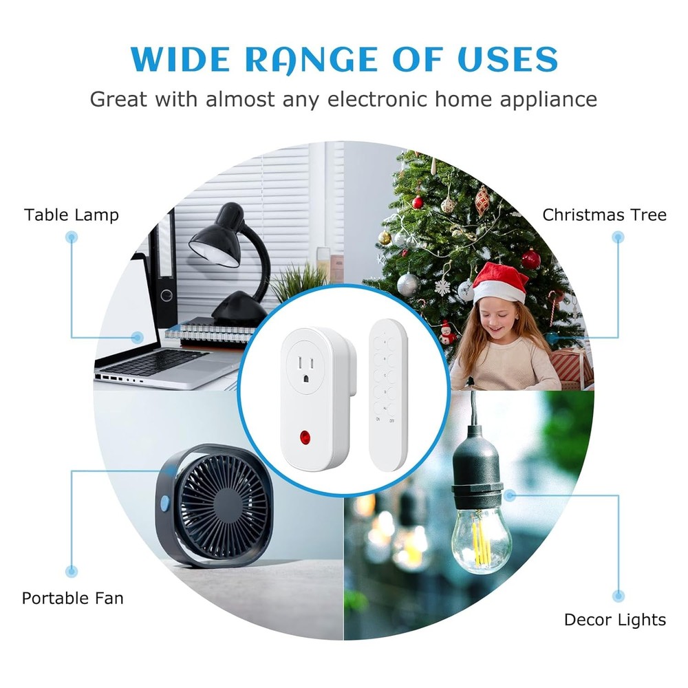 3 Pack Remote Control Outlet, 15A Wireless Switch Plug for Christmas Lights