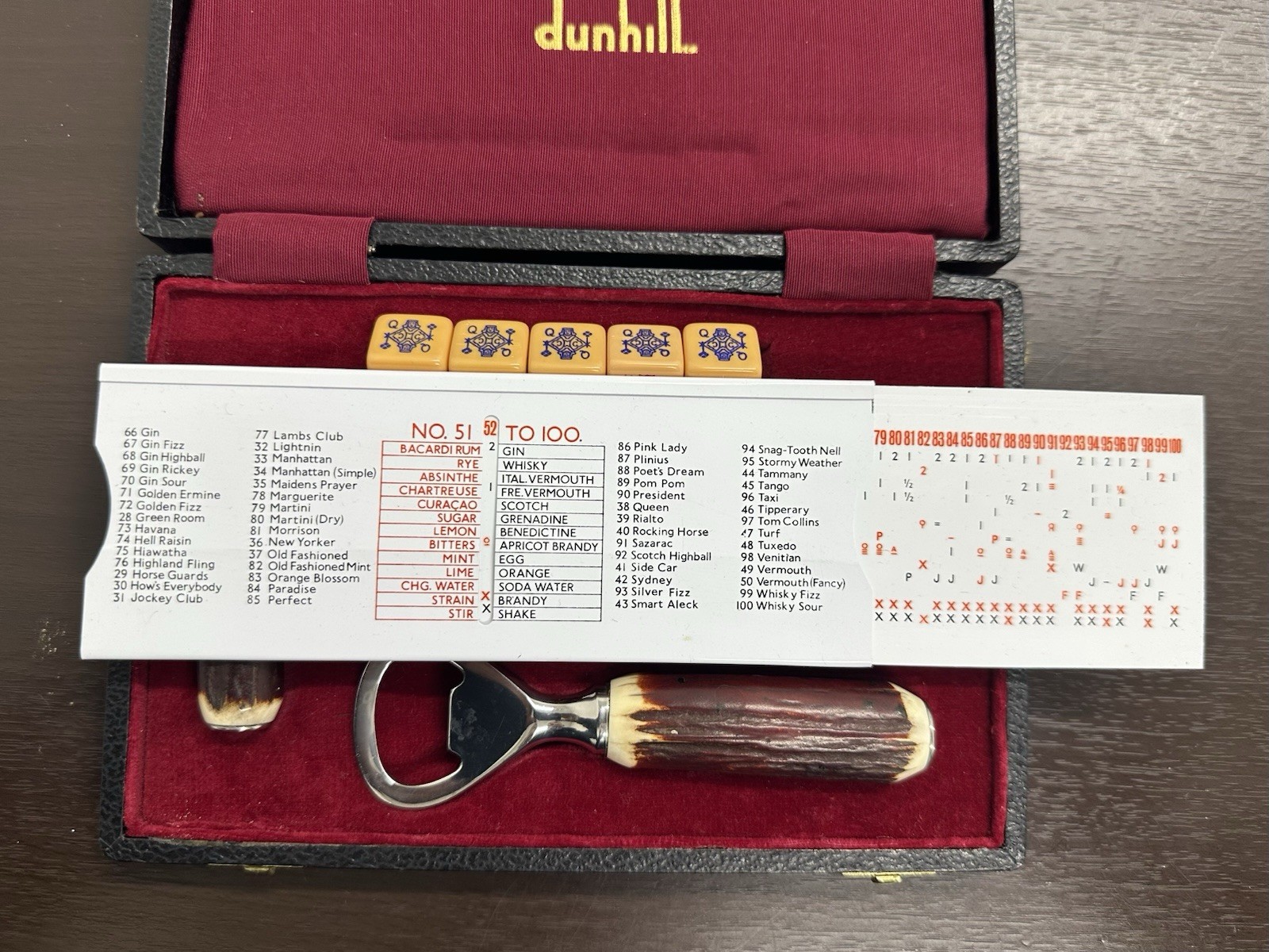 Gentleman’s Bar Set in Dunhill Case – Dice & Sheffield England Stainless Tools