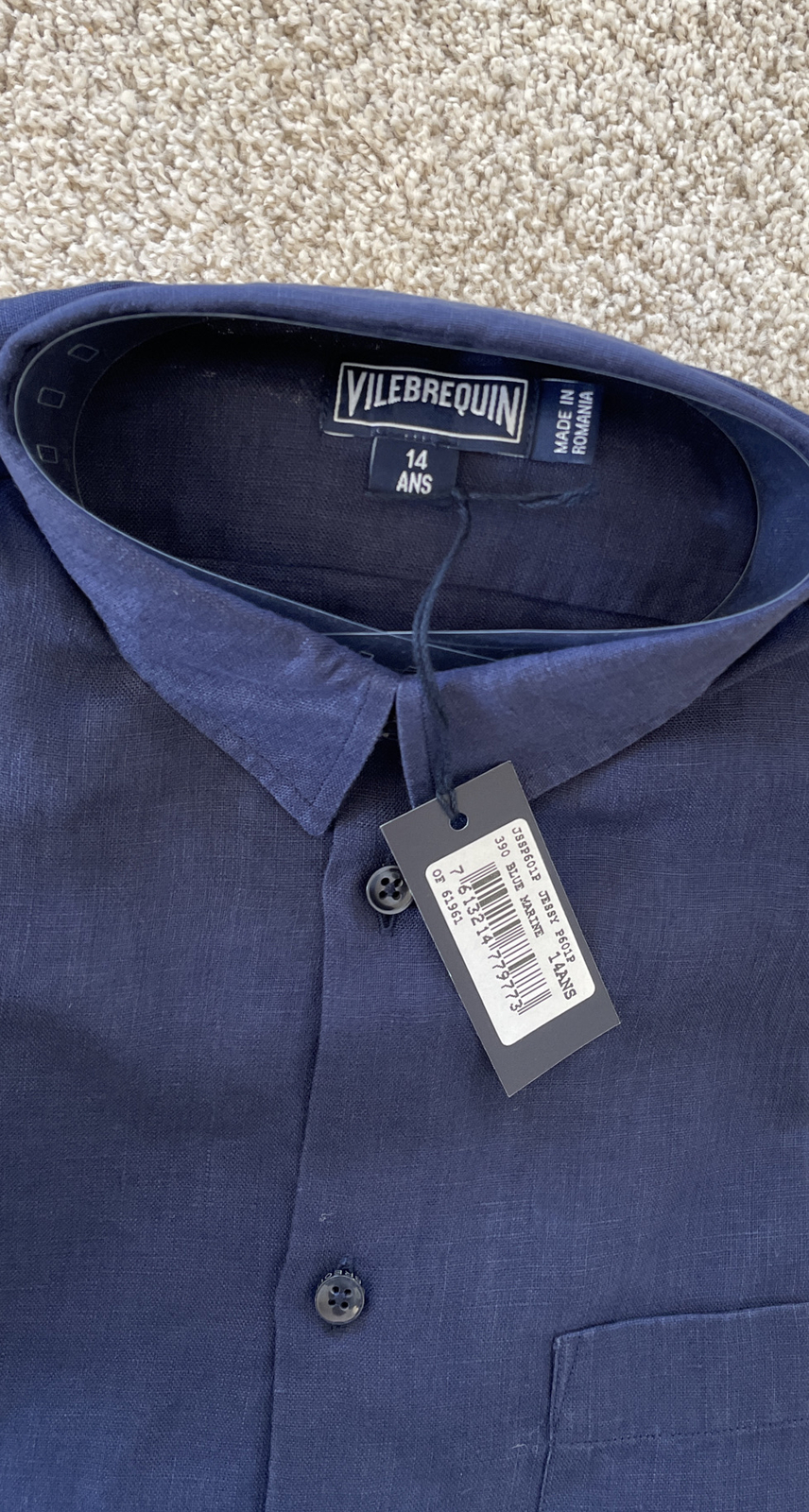 NWT Authentic Vilebrequin Long Sleeve Shirt - 100% Linen - BOYS - 8 Years - BLUE