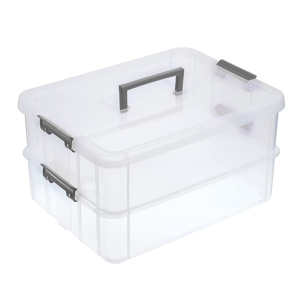2 Layer Stack & Carry Box, Plastic Multipurpose Portable Storage Container Box H