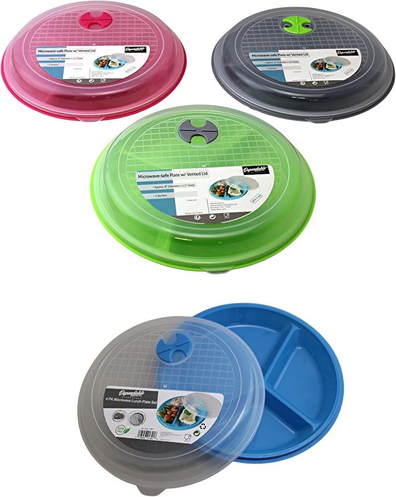 4-Pack Divided Microwave Plates with Vented Lids – BPA-Free, Stackable Meal Pr