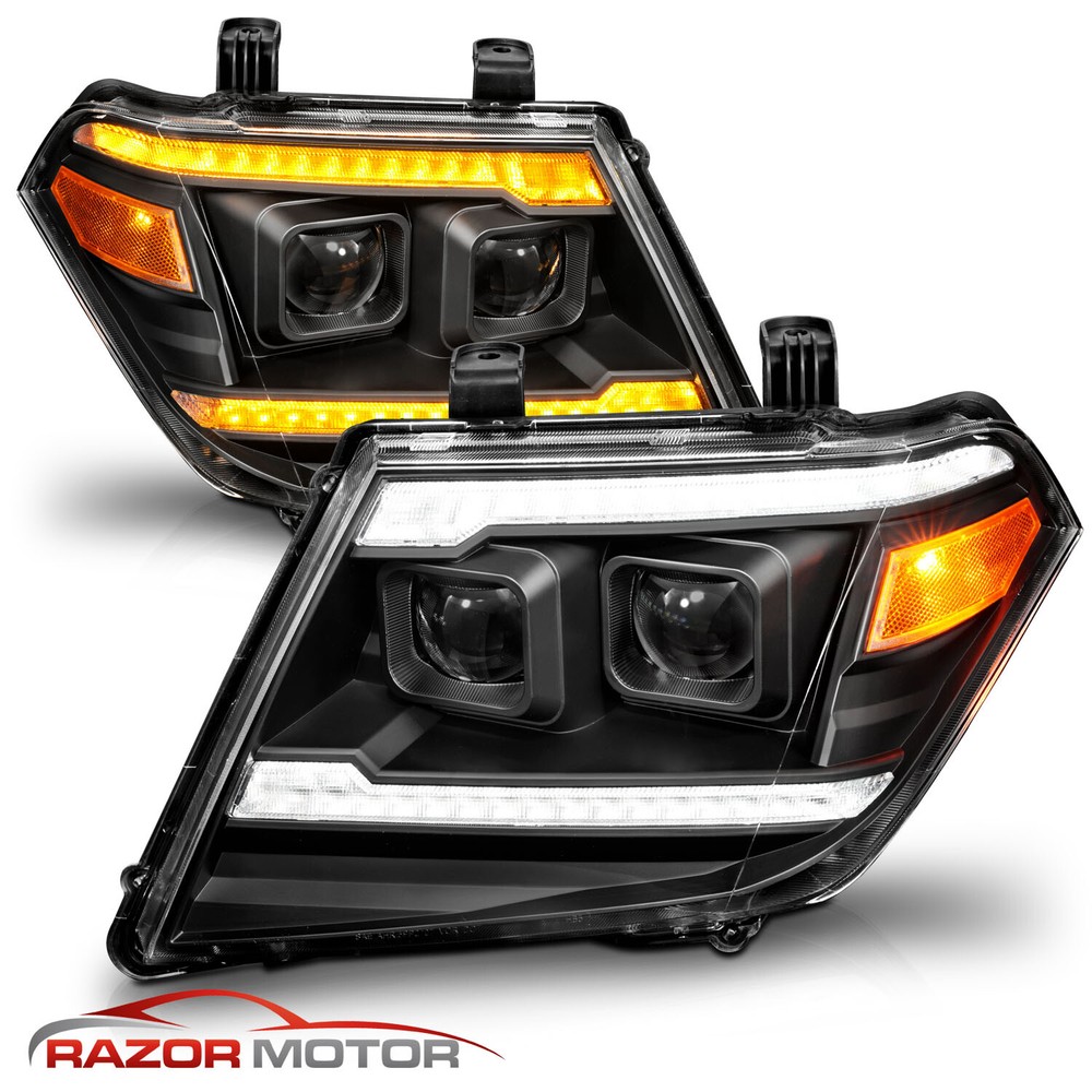 2009-2020 For Frontier LED DRL Switchback Sequential Signal Black Headlights