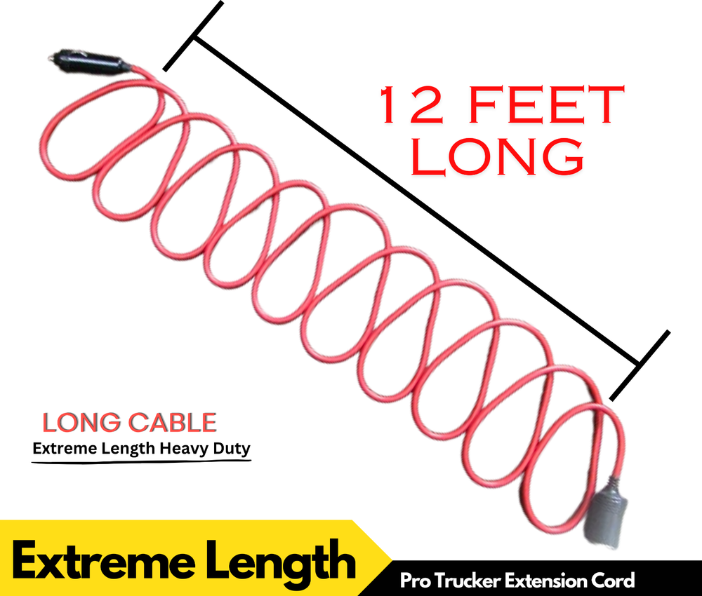 ProTrucker 12V Cigarette Lighter Extension Cord Power Cable 12FT Plug Socket 24V