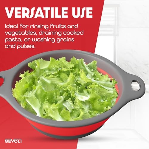 Strainer with Self-Draining Base (5QT) Over-Sink Collapsible Kitchen 1 Pack Red