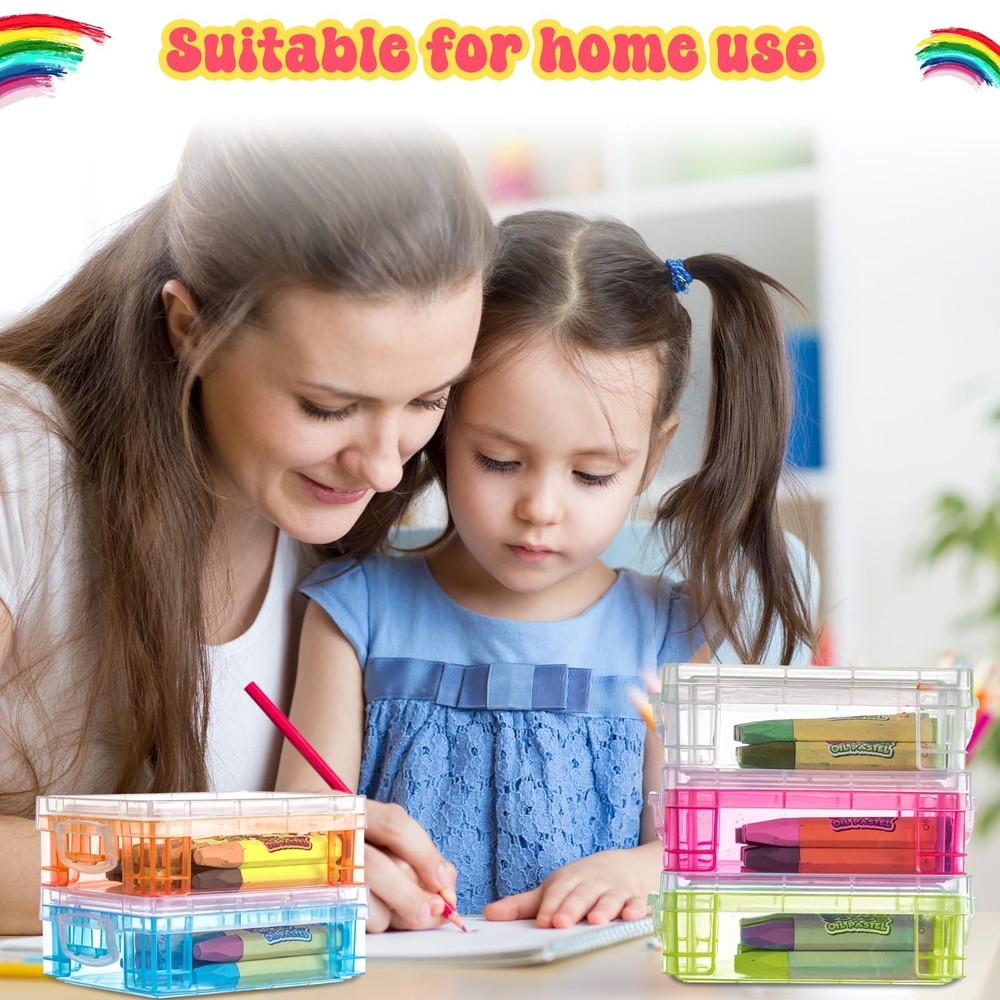 32 Pcs Plastic Crayon Box with Snap Lids Bulk Stackable Crayon Storage Box Pe...