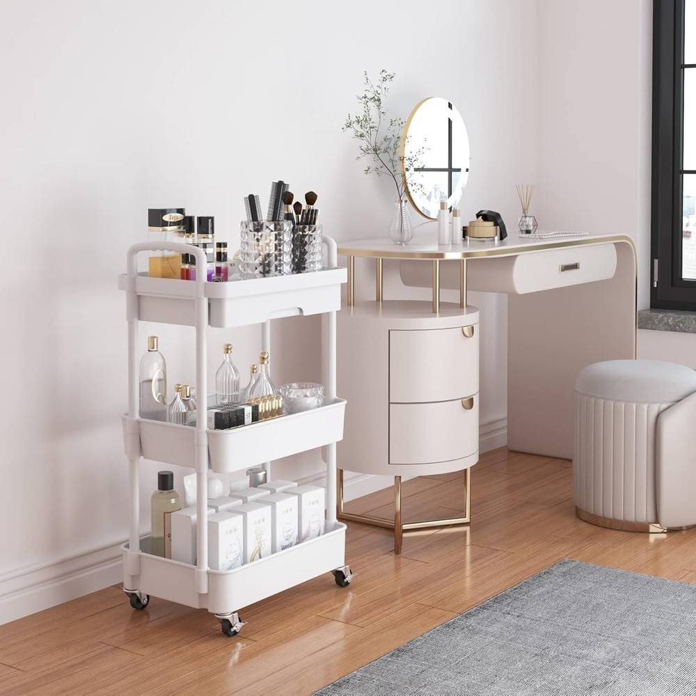 Chic Multi-Functional Rolling Cart with Drawer - Ideal for Kitchen & Bathroom