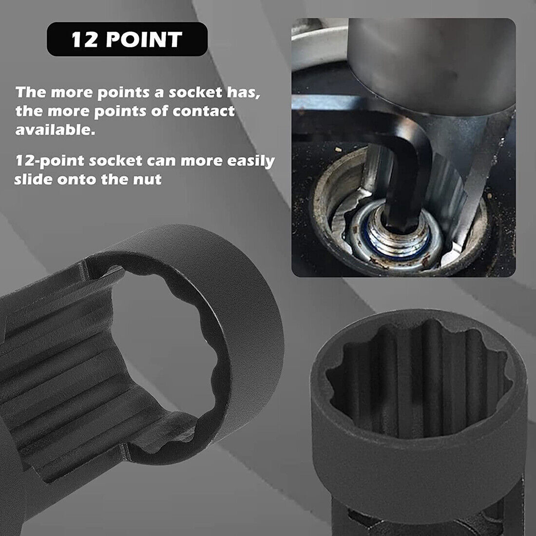 5pc Suspension Strut Nut Socket Set 18mm 19mm 21mm 22mm 24mm 12 Point 1/2" Drive