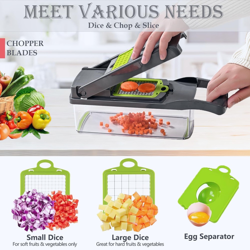 Vegetable Chopper Dicer with Container | Cheese Grater 8 Blades, Gray