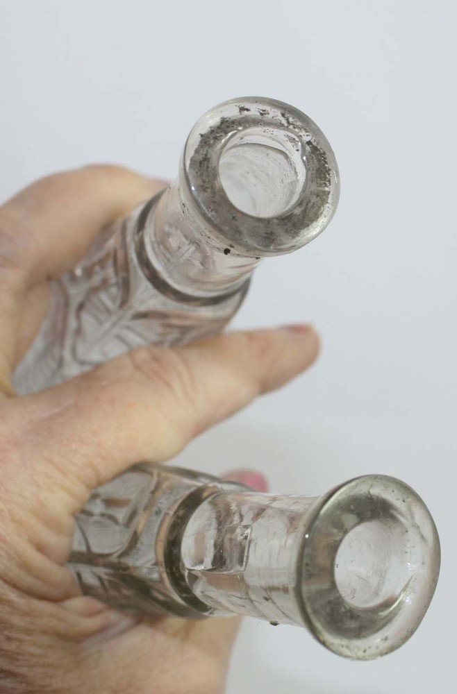 2 FANCY BLOWN CATHEDRAL TYPE COLOGNES