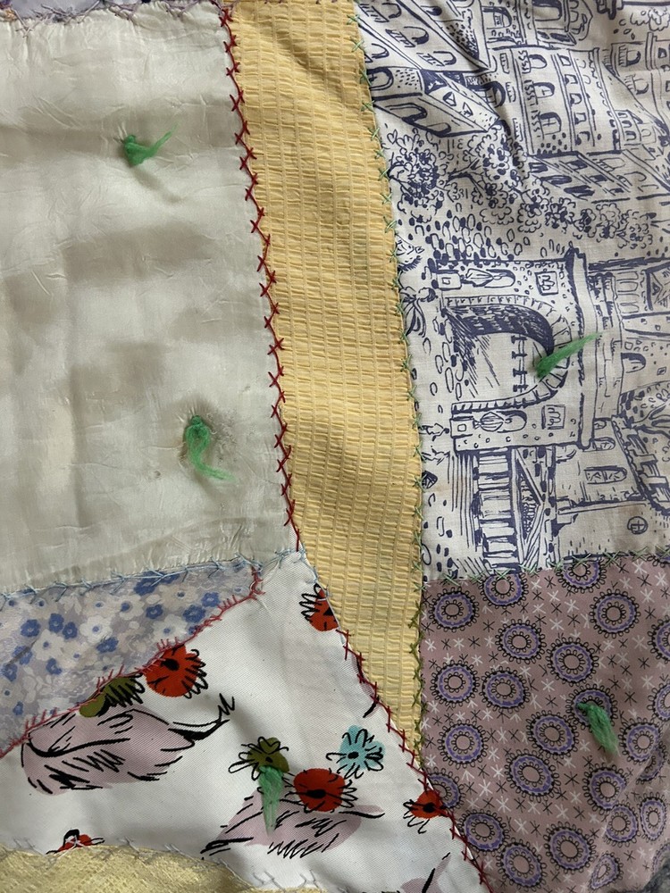 VTG Fabulous Crazy Quilt Silk Embroidery Patchwork Needlework Cutter