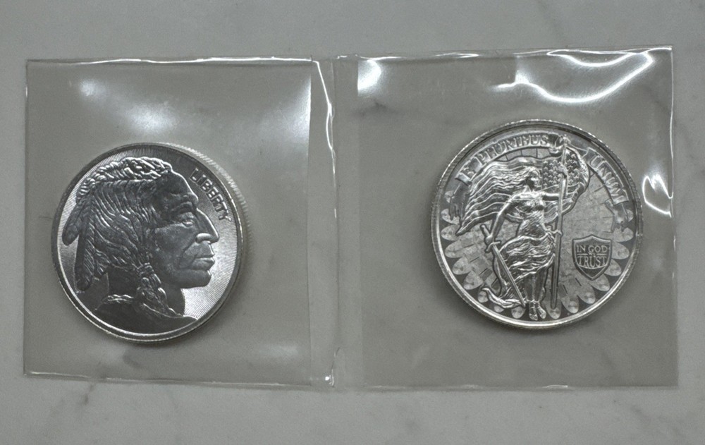 Two Assorted Fine Silver Rounds 99.9% One Ounce Rounds