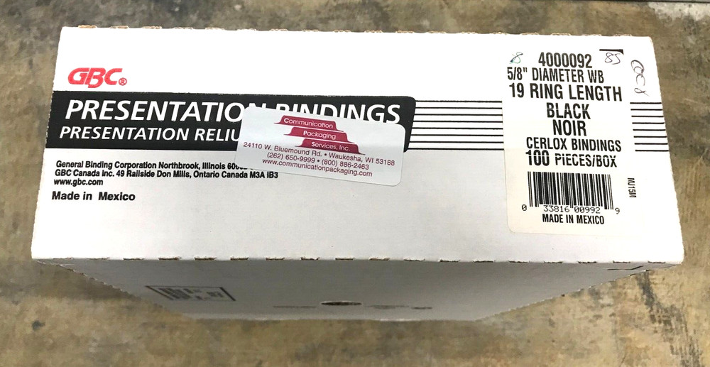 GBC Combind Plastic Comb Bindings 5/8" Diameter 19 Rings Black 100 Count Box