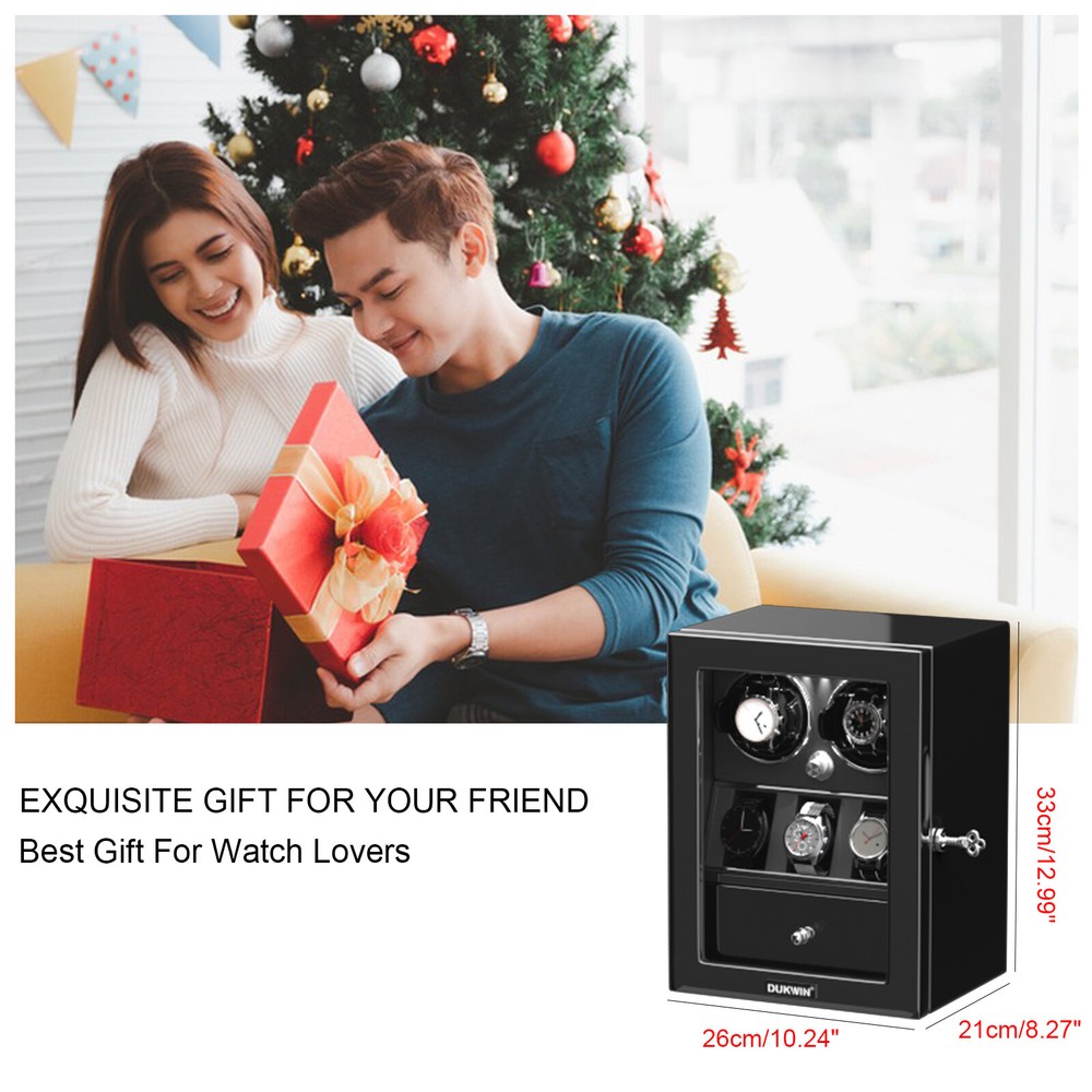 Automatic 2 Watch Winder With 3 Extra Watches Display Storage Box LED Light Gift