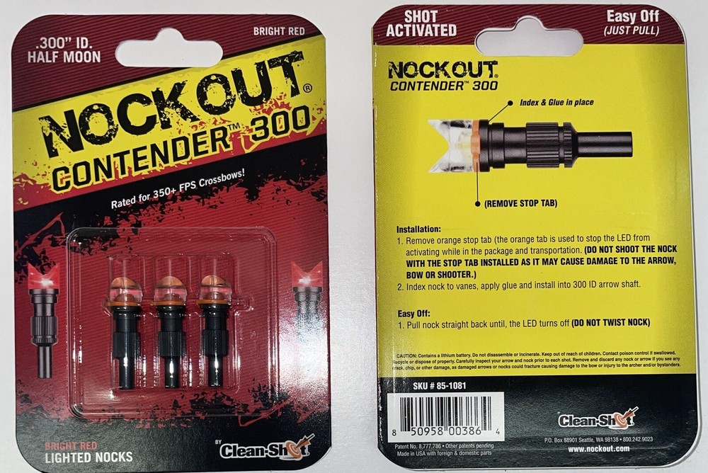 NockOut Lighted Nocks .300" ID Half Moon Red 3 Pack
