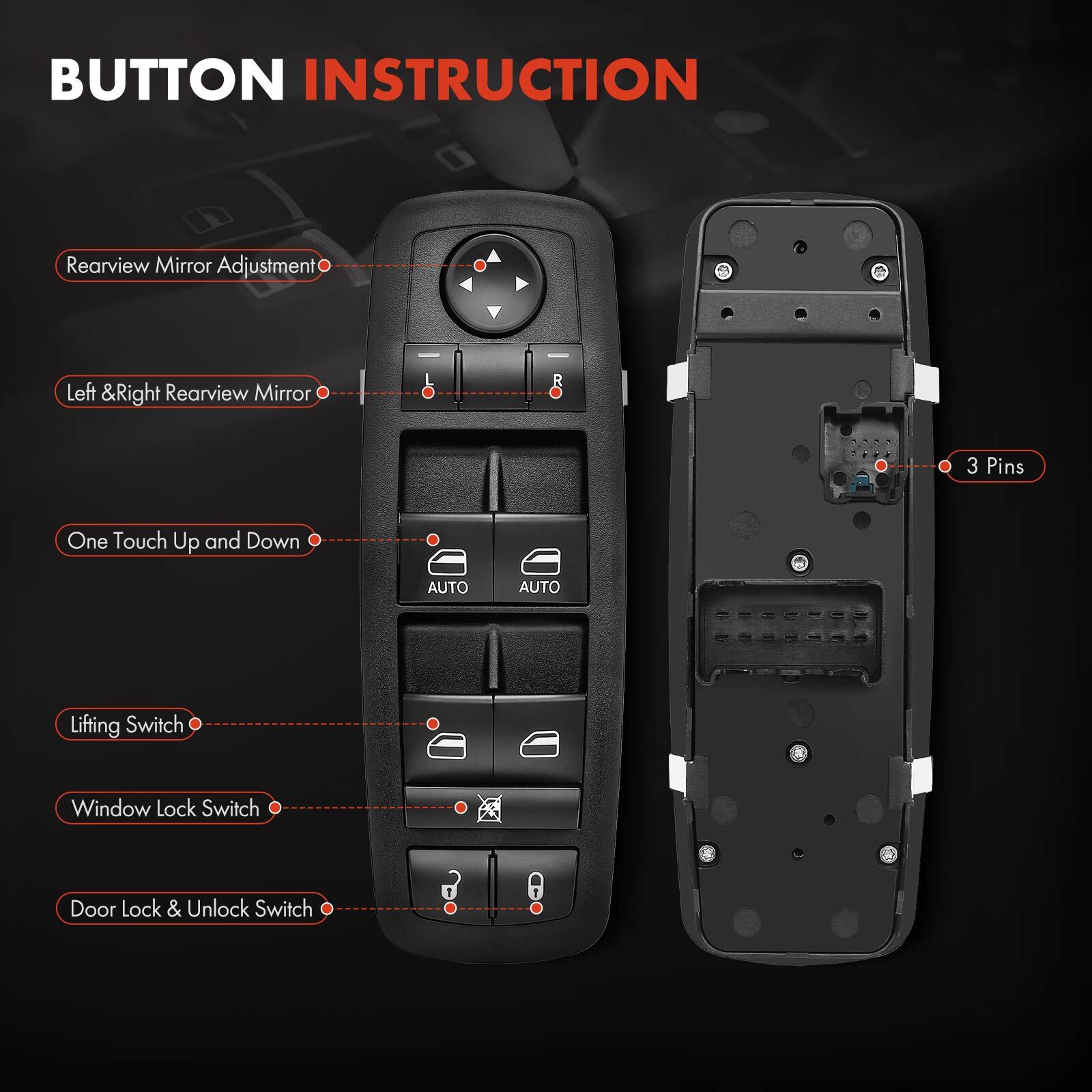 Power Window Switch for Chrysler Town & Country Dodge Grand Caravan Ram 3 Blade